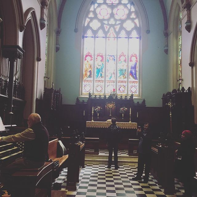 At St George's Anglican Church now, the third to bear the name, built on 2 plots of land by the river when the original congregation it St George's Square (hence the name) grew too big for the comfort of surrounding merchants. Rumour has it that the yellow stained glass window in the hallway is from the original church.