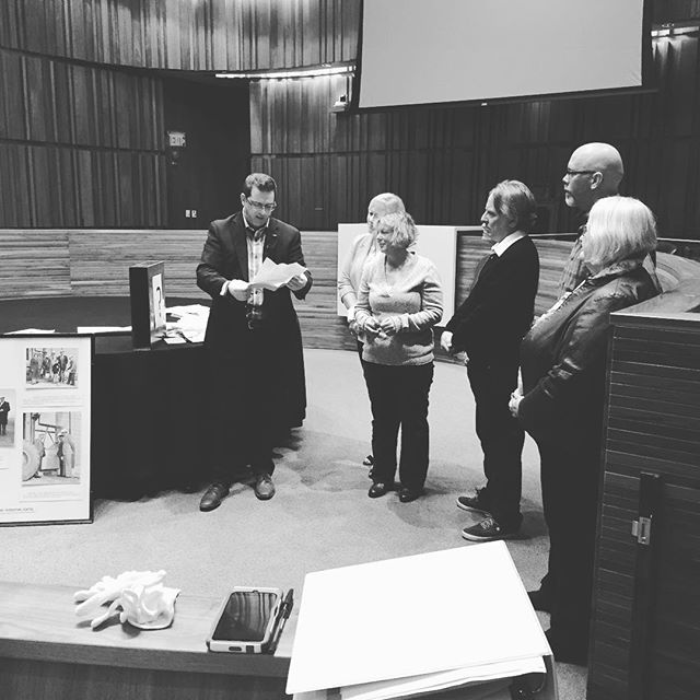 Before committee of the whole today, @mayorcamguthrie and members of council opened a time capsule buried in the cornerstone of the Victoria Road Recreation Centre in 1974. Inside were newspapers, city rec materials, a letter from Mayor Norm Jary, postcards, and other #Guelph items. The capsule will be put back with items from the present to be opened in 25 years from now when the Rec Centre reopens later this year.